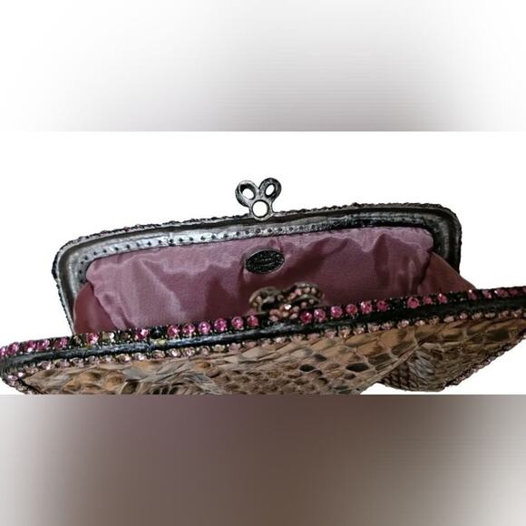 CLARA KASAVINA python‎ pink crystal clutch pochette bag Vintage - Picture 11 of 12